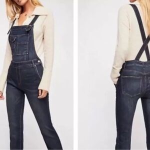 Free People Dark Blue Denim Overalls